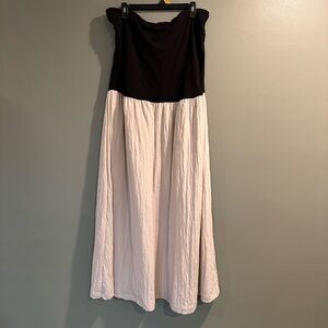 LOFT Black Strapless Bodice White Maxi Skirt Dress